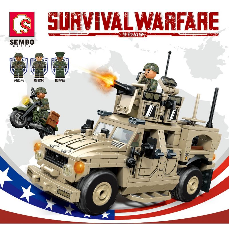 SEMBO 207122 non  XE ĐỊA HÌNH CHỐNG MÌN PHỤC KÍCH M-ATV bộ đồ chơi xếp lắp ráp ghép mô hình Military Army SURVIVAL WARFARE Quân Sự Bộ Đội 418 khối