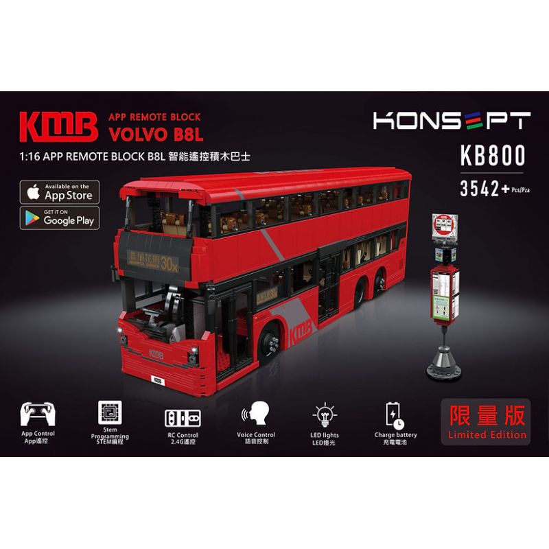 KONSOPT KB800 non  XE BUÝT HAI TẦNG VOLVO B8L tỷ lệ 1:16 bộ đồ chơi xếp lắp ráp ghép mô hình Creator Expert Chuyên Gia Sáng Tạo 3542 khối