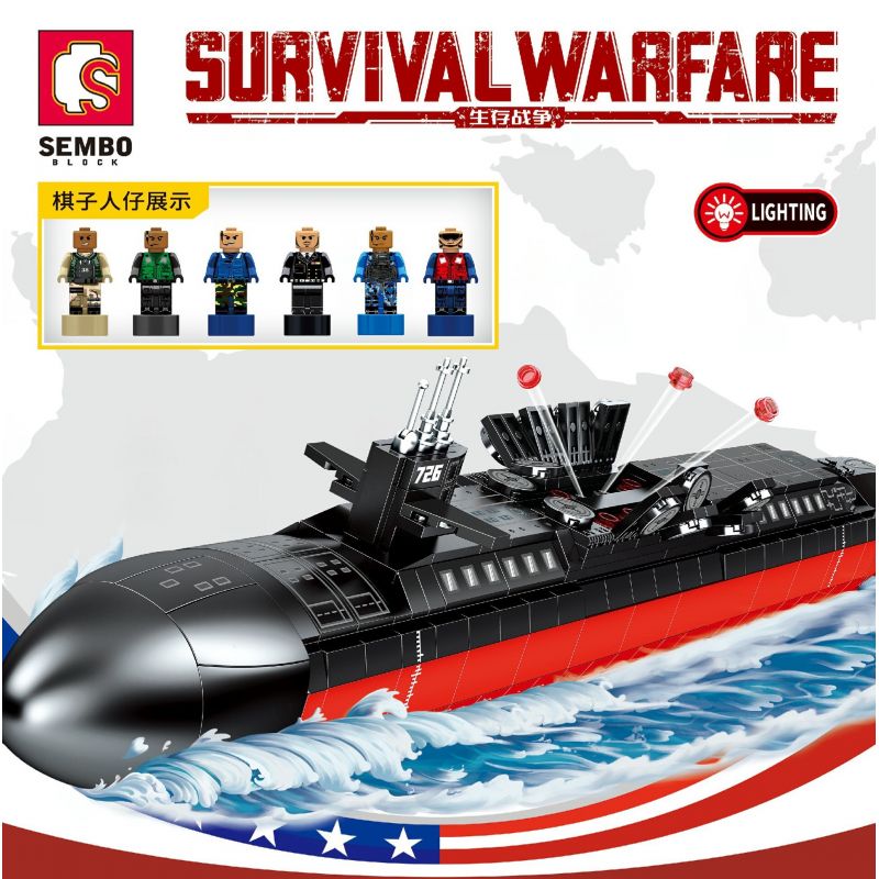 SEMBO 207126 non  TÀU NGẦM HẠT NHÂN CHIẾN LƯỢC LỚP OHIO bộ đồ chơi xếp lắp ráp ghép mô hình Military Army SURVIVAL WARFARE Quân Sự Bộ Đội 1003 khối