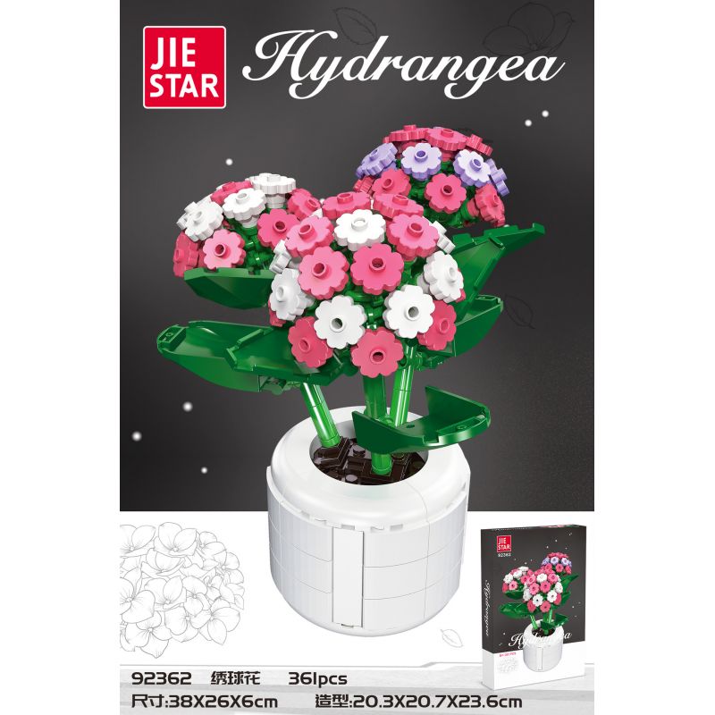 JIESTAR 92362 non  CÂY TÚ CẦU bộ đồ chơi xếp lắp ráp ghép mô hình Flowers HYDRANGEA Hoa 361 khối