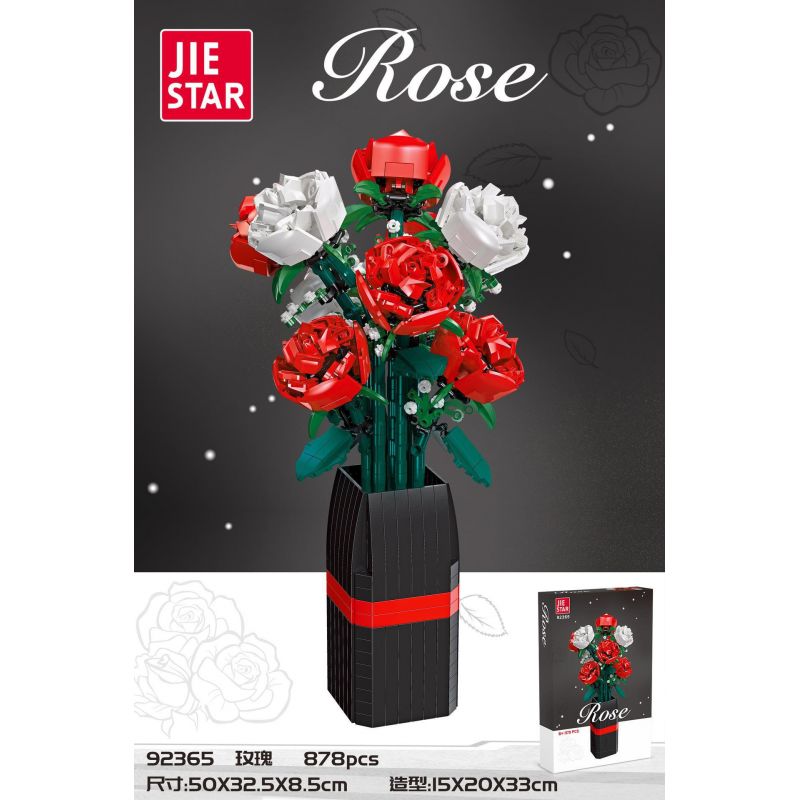 JIESTAR 92365 non  HOA HỒNG bộ đồ chơi xếp lắp ráp ghép mô hình Flowers ROSE 878 khối