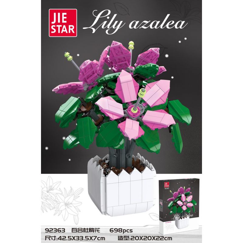 JIESTAR 92363 non  HOA ĐỖ QUYÊN bộ đồ chơi xếp lắp ráp ghép mô hình Flowers LILY AZALEA 698 khối