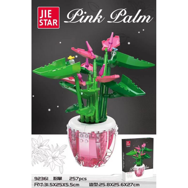 JIESTAR 92361 non  LÒNG BÀN TAY MÀU HỒNG bộ đồ chơi xếp lắp ráp ghép mô hình Flowers PINK PALM Hoa 257 khối
