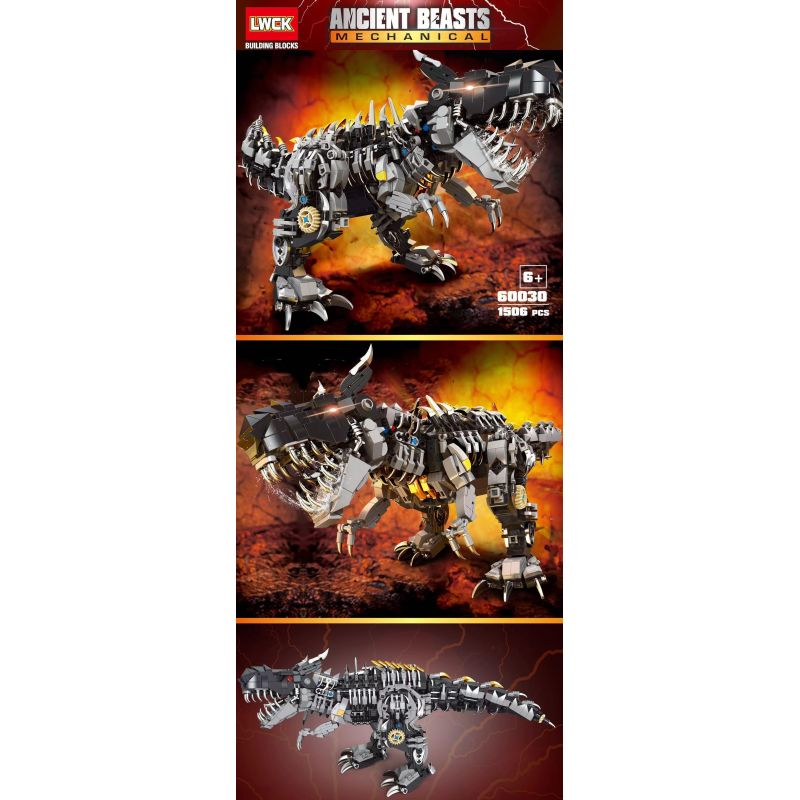 LWCK 60030 non  MÁY T-REX bộ đồ chơi xếp lắp ráp ghép mô hình ANCIENT BEASTS MECHANICAL 1506 khối