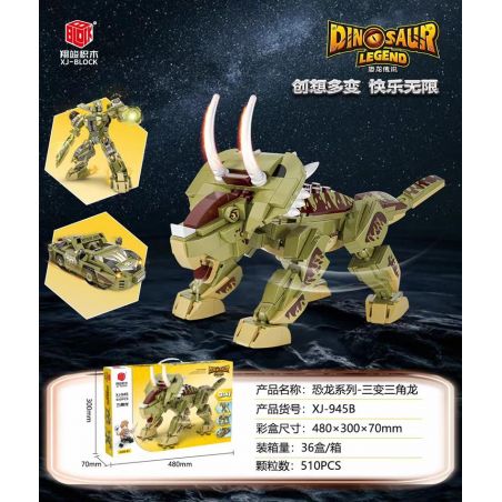 XIANG JUN XJ-945B 945B XJ945B non  TRUYỀN THUYẾT KHỦNG LONG TRICERATOPS BA BIẾN HÌNH bộ đồ chơi xếp lắp ráp ghép mô hình DINOSAUR LEGEND 510 khối
