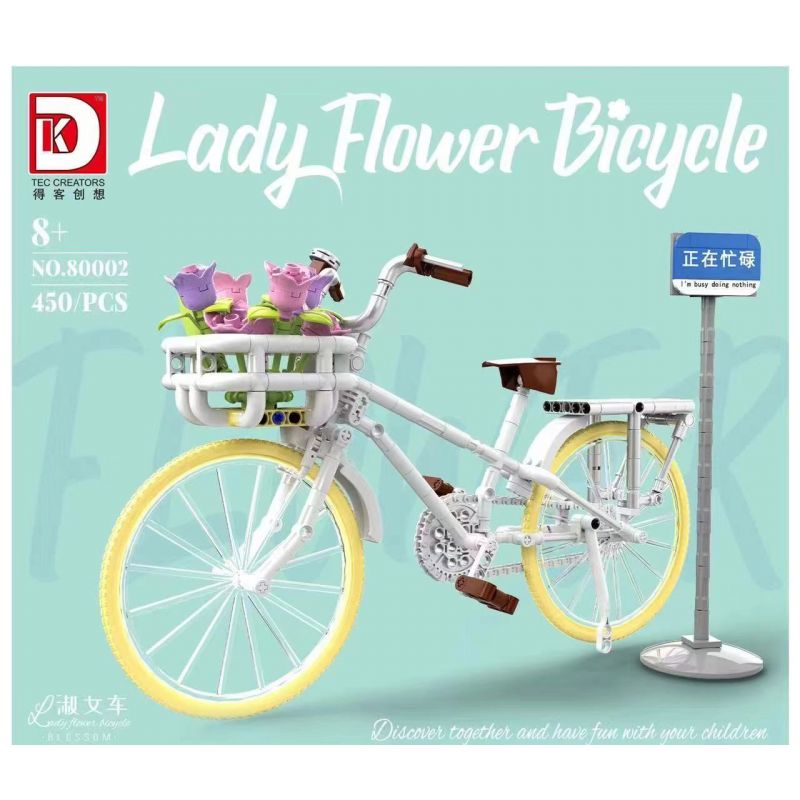 DK 80002 non  XE PHỤ NỮ bộ đồ chơi xếp lắp ráp ghép mô hình  LADY FLOWER BICYCLE Kỹ Thuật Công Nghệ Cao Mô Hình Phương Tiện 450 khối