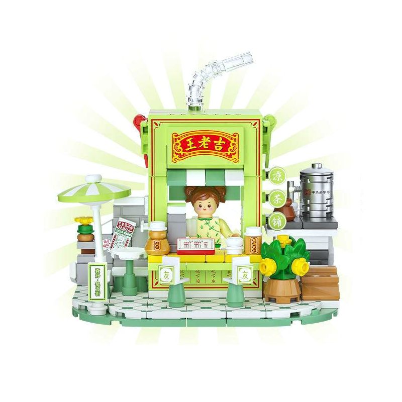 WEKKI 506051 non  WANGLAOJI THỰC SỰ DƯỚI LỬA CỬA HÀNG TRÀ THẢO DƯỢC bộ đồ chơi xếp lắp ráp ghép mô hình Creator SO CHILLYHERBAL TEA SHOP Sáng Tạo