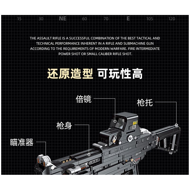 JIESTAR 92401 non  SÚNG TIỂU LIÊN UMP45 bộ đồ chơi xếp lắp ráp ghép mô hình Gun 1609 khối