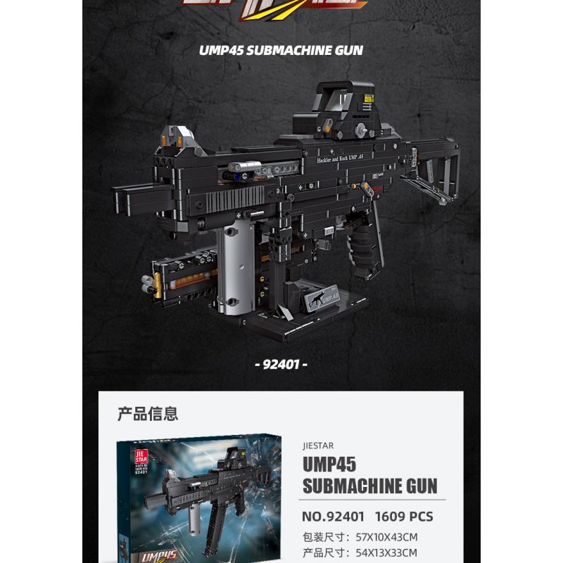 JIESTAR 92401 non  SÚNG TIỂU LIÊN UMP45 bộ đồ chơi xếp lắp ráp ghép mô hình Gun 1609 khối