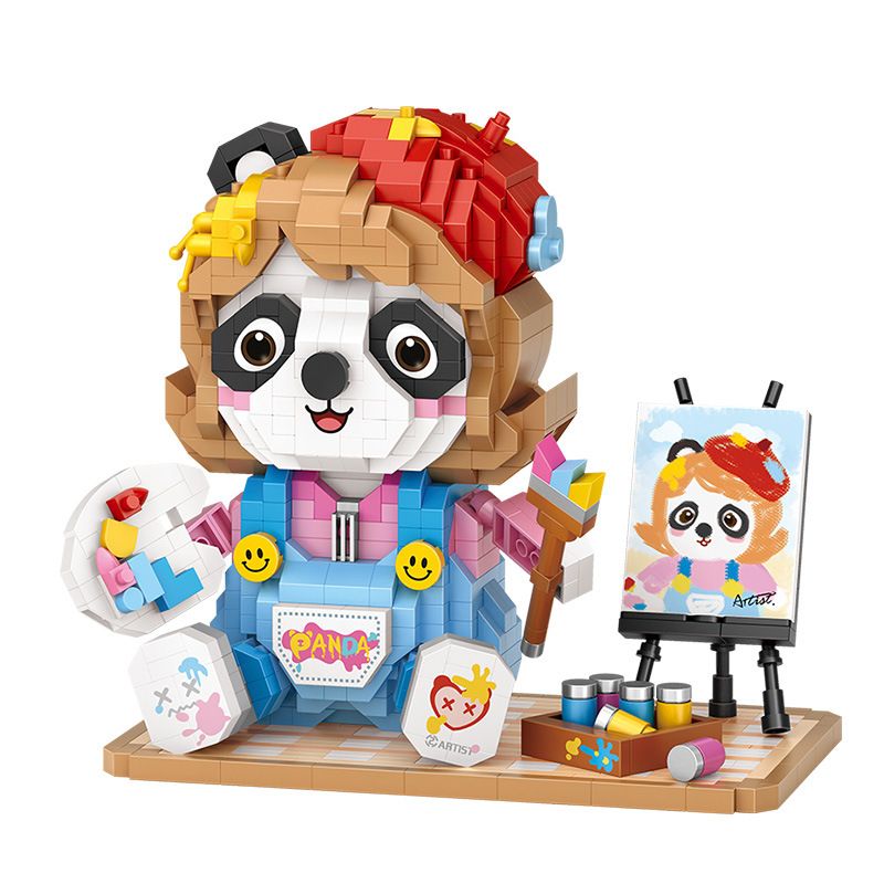 LOZ 8119 non Lego HỌA SĨ GẤU TRÚC bộ đồ chơi xếp lắp ráp ghép mô hình PAINTER 1130 khối