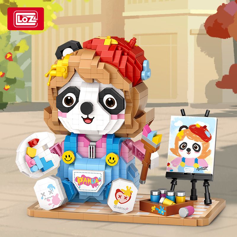 LOZ 8119 non  HỌA SĨ GẤU TRÚC bộ đồ chơi xếp lắp ráp ghép mô hình PAINTER 1130 khối