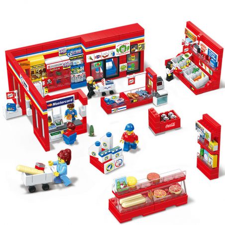 JIESTAR 55000 non  CỬA HÀNG TIỆN LỢI 24 GIỜ bộ đồ chơi xếp lắp ráp ghép mô hình City SHUTTLE SHOP Thành Phố 845 khối