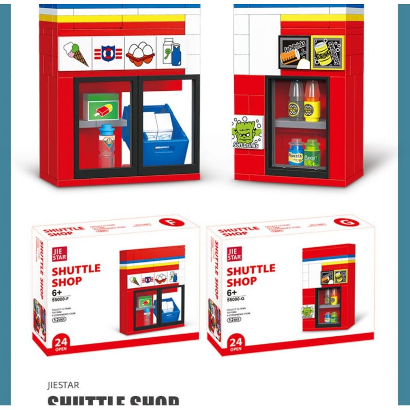 JIESTAR 55000 non  CỬA HÀNG TIỆN LỢI 24 GIỜ bộ đồ chơi xếp lắp ráp ghép mô hình City SHUTTLE SHOP Thành Phố 845 khối