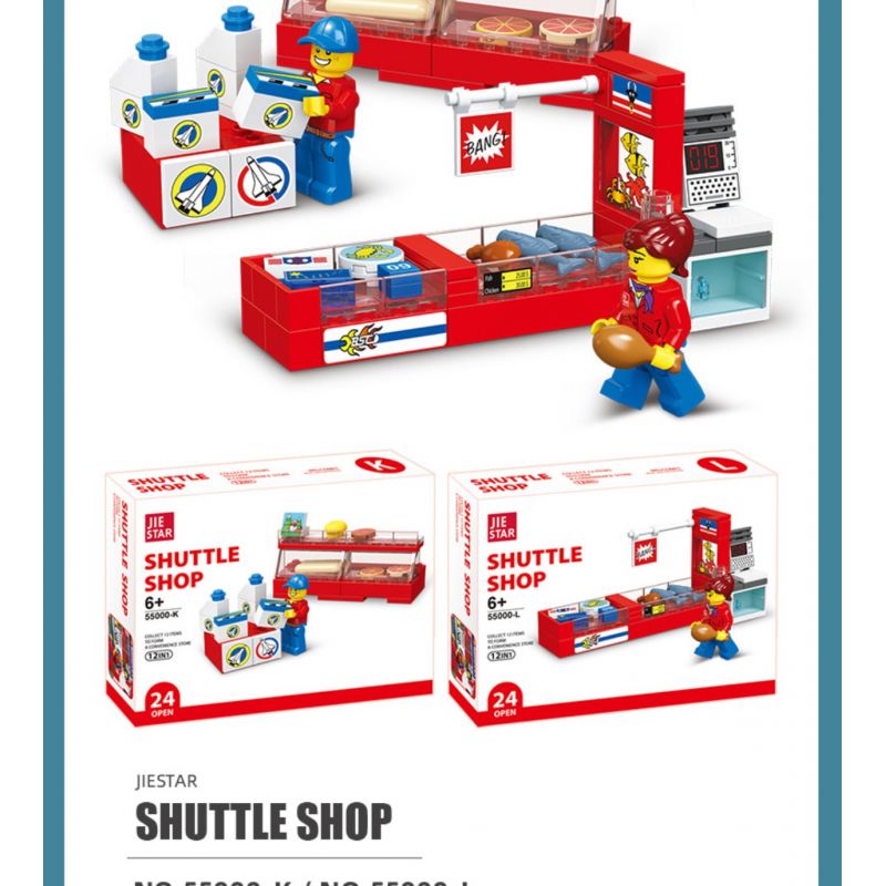 JIESTAR 55000 non  CỬA HÀNG TIỆN LỢI 24 GIỜ bộ đồ chơi xếp lắp ráp ghép mô hình City SHUTTLE SHOP Thành Phố 845 khối