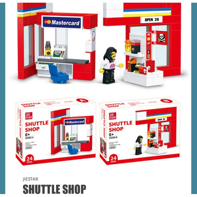 JIESTAR 55000 non  CỬA HÀNG TIỆN LỢI 24 GIỜ bộ đồ chơi xếp lắp ráp ghép mô hình City SHUTTLE SHOP Thành Phố 845 khối
