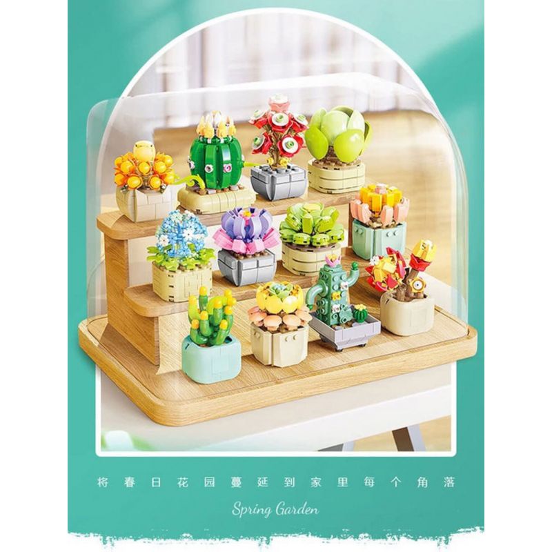 FEMIBOX S2201 2201 non  CHỮA LÀNH MỌNG NƯỚC 12 LOẠI bộ đồ chơi xếp lắp ráp ghép mô hình Flowers PLANTS SUCCULENT Hoa 1095 khối