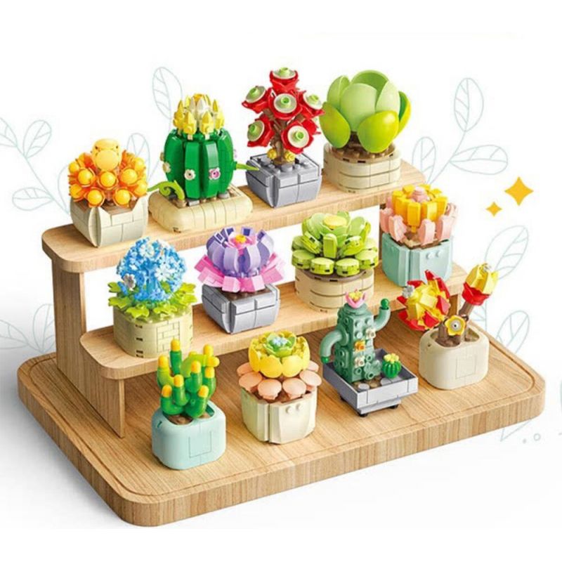 FEMIBOX S2201 2201 non  CHỮA LÀNH MỌNG NƯỚC 12 LOẠI bộ đồ chơi xếp lắp ráp ghép mô hình Flowers PLANTS SUCCULENT Hoa 1095 khối