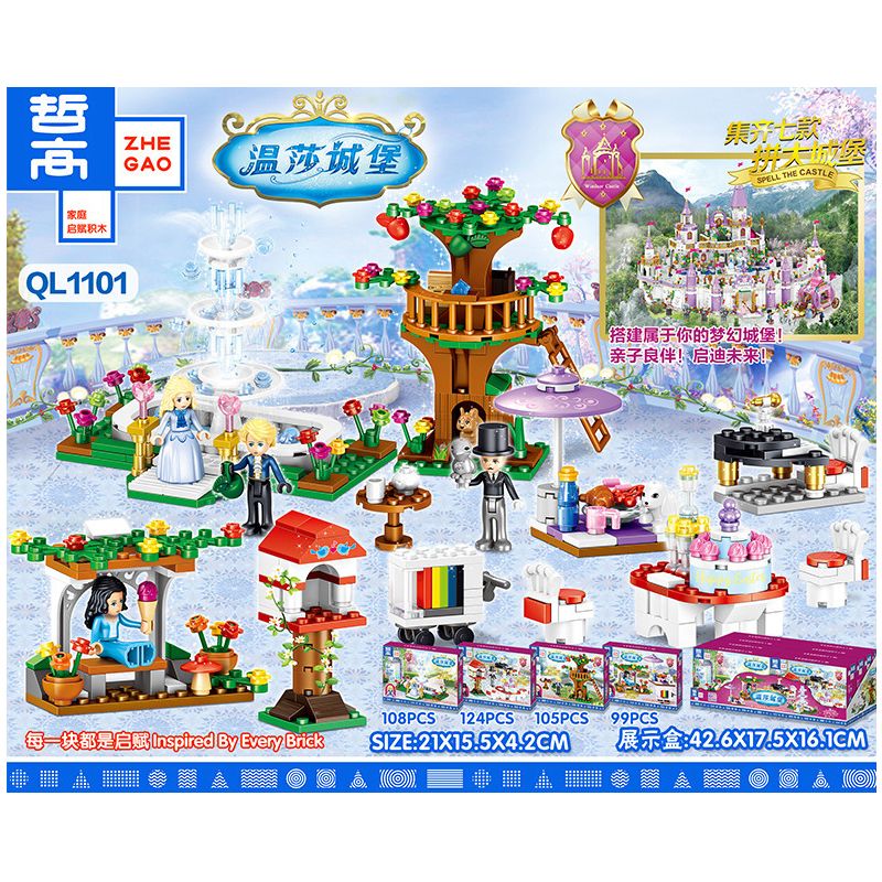 ZHEGAO QL1101 1101 non  CẢNH LÂU ĐÀI WINDSOR 4 LOẠI bộ đồ chơi xếp lắp ráp ghép mô hình Girl Con Gái 436 khối