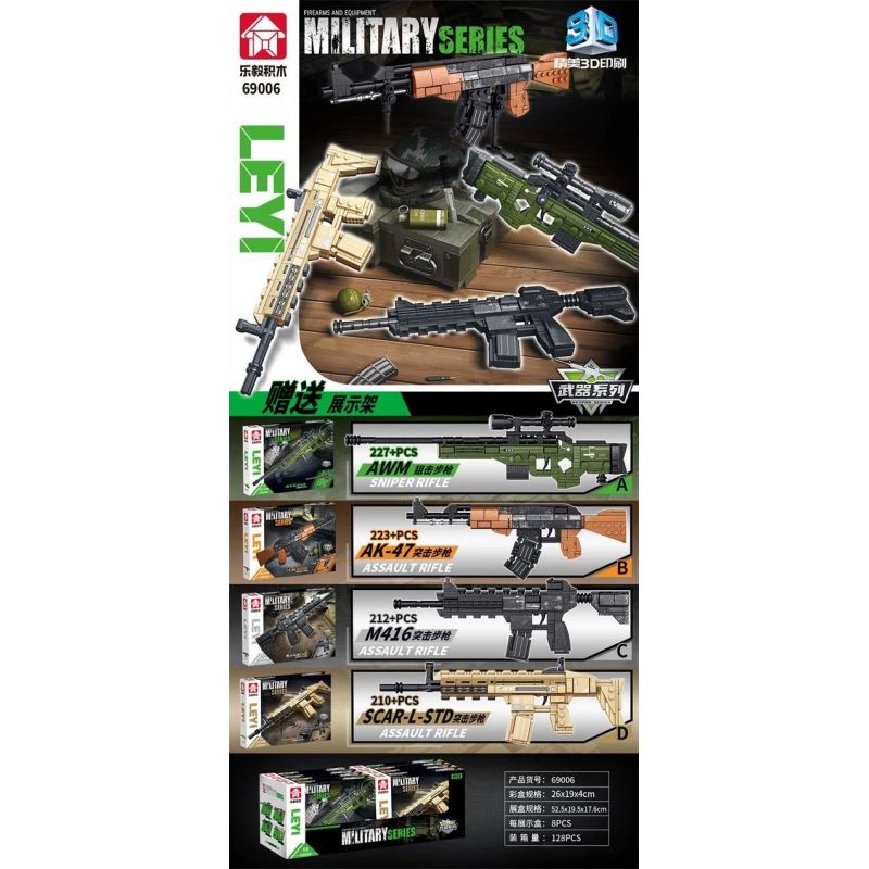LEYI 69006 non Lego SÚNG TRƯỜNG 4 BẮN TỈA AWM TẤN CÔNG AK-47 M416 SCAR-L-STD bộ đồ chơi xếp lắp ráp ghép mô hình Gun 872 khối