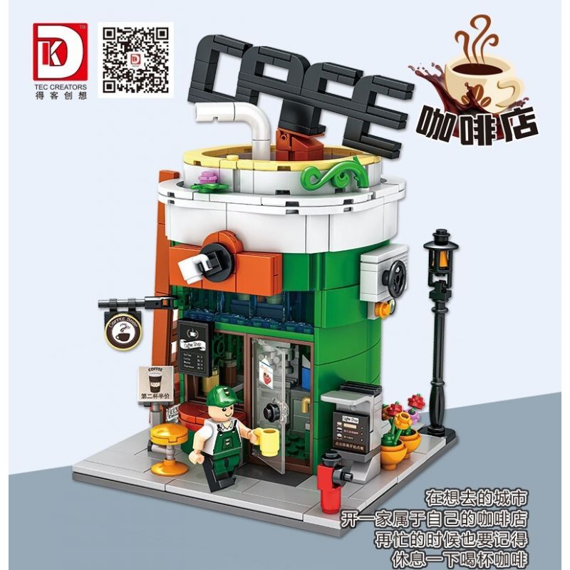 DK 7028 non  QUÁN CÀ PHÊ bộ đồ chơi xếp lắp ráp ghép mô hình City Thành Phố 522 khối