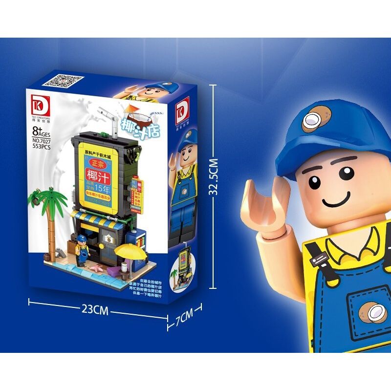 DK 7027 non  CỬA HÀNG SỮA DỪA bộ đồ chơi xếp lắp ráp ghép mô hình City COCONUT SHOP Thành Phố 553 khối