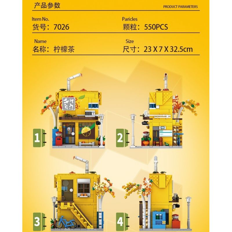 DK 7026 non  QUÁN TRÀ CHANH bộ đồ chơi xếp lắp ráp ghép mô hình City LEMON TEA Thành Phố 554 khối