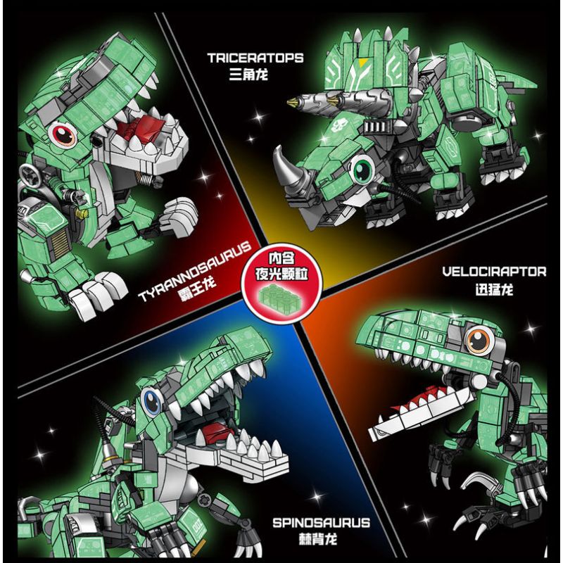 ZHEGAO DZ4101 4101 non  Q KHỦNG LONG CƠ DỄ THƯƠNG 4 LOẠI TYRANNOSAURUS REX TRICERATOPS SPINOSAURUS VELOCIRAPTOR bộ đồ chơi xếp lắp ráp ghép mô hình Jurassic World Thế Giới Khủng Long 1509 khối