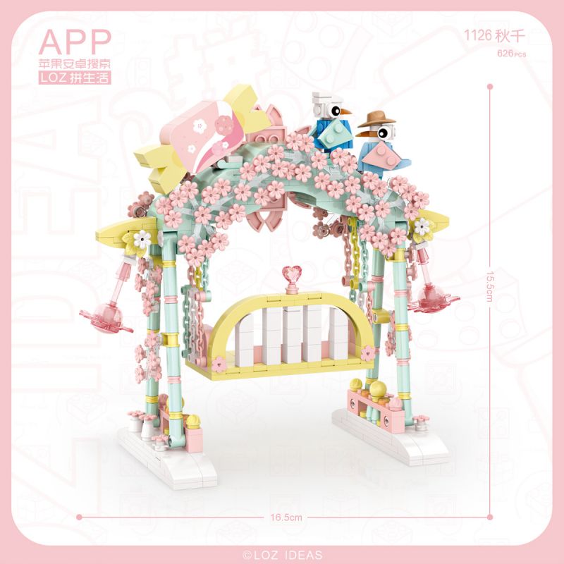 LOZ 1126 non  XÍCH ĐU HOA bộ đồ chơi xếp lắp ráp ghép mô hình Girl Con Gái 626 khối