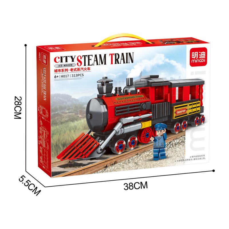 MINGDI H017 non Lego TÀU HƠI NƯỚC CỔ ĐIỂN bộ đồ chơi xếp lắp ráp ghép mô hình CITY STEAM TRAIN 313 khối