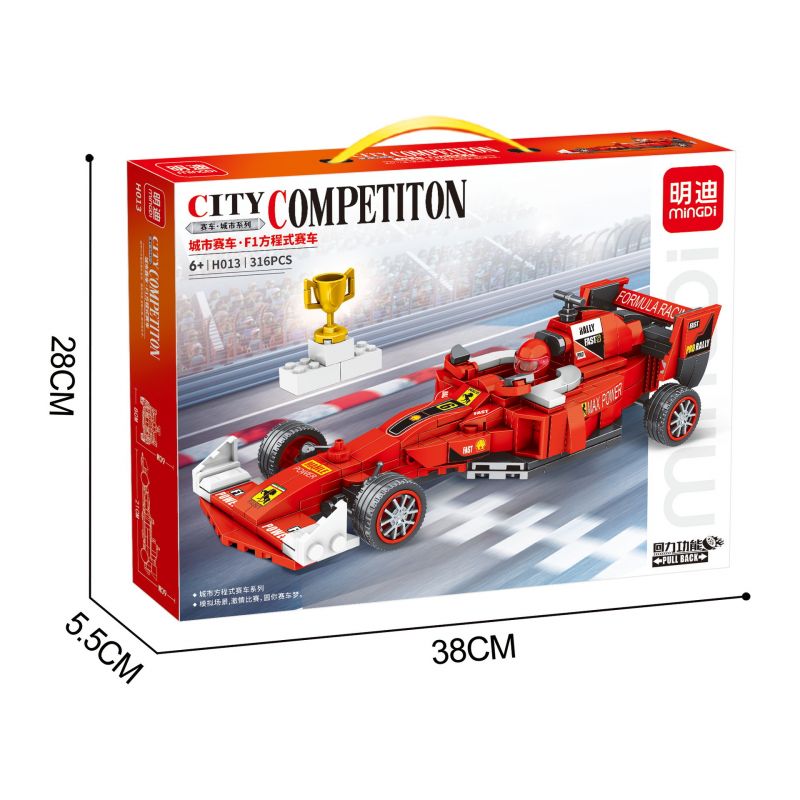 MINGDI H013 non Lego KÉO LÙI GIẢI ĐUA XE CÔNG THỨC 1 bộ đồ chơi xếp lắp ráp ghép mô hình CITY COMPETITON 316 khối