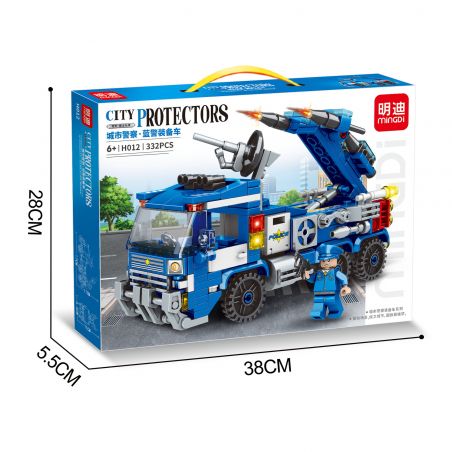 MINGDI H012 non  XE THIẾT BỊ CẢNH SÁT MÀU XANH bộ đồ chơi xếp lắp ráp ghép mô hình Police CITY PROTECTORS 332 khối