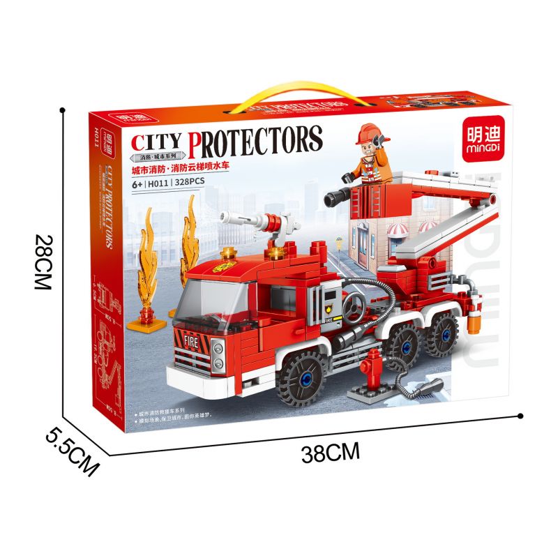 MINGDI H011 non Lego VÒI PHUN NƯỚC THANG CHỮA CHÁY bộ đồ chơi xếp lắp ráp ghép mô hình Fire Rescure CITY PROTECTORS Cứu Hỏa 328 khối