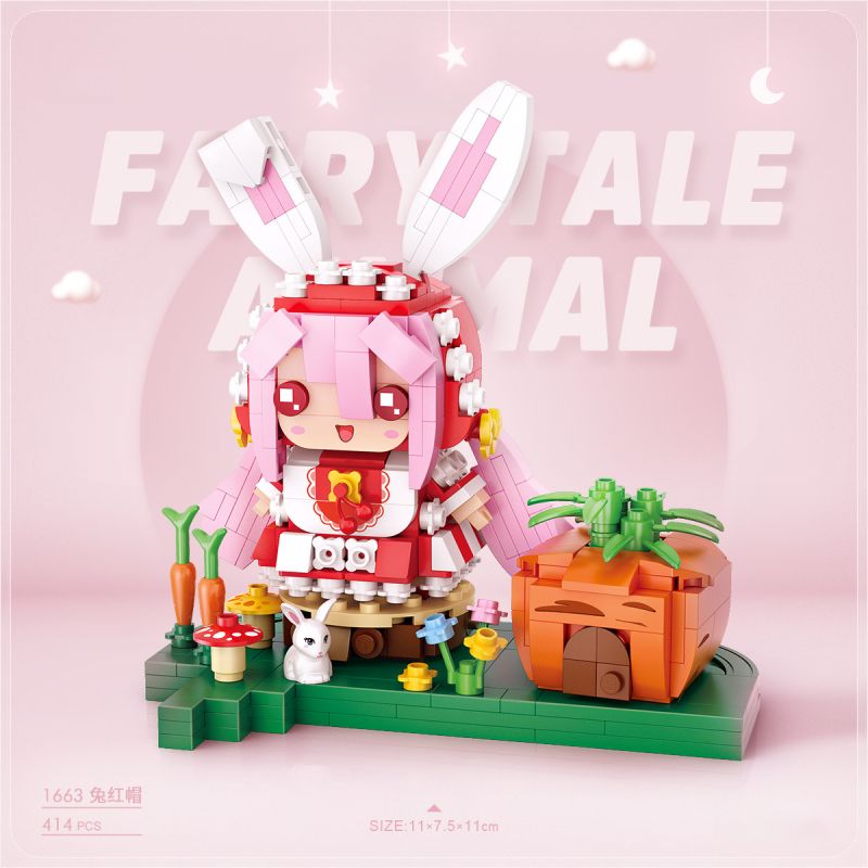LOZ 1663 non  TRUYỆN CỔ TÍCH BÚP BÊ THỎ QUÀNG KHĂN ĐỎ bộ đồ chơi xếp lắp ráp ghép mô hình 414 khối