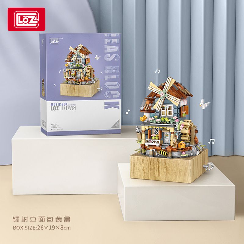 LOZ 1239 non  HỘP NHẠC CỐI XAY GIÓ bộ đồ chơi xếp lắp ráp ghép mô hình 799 khối