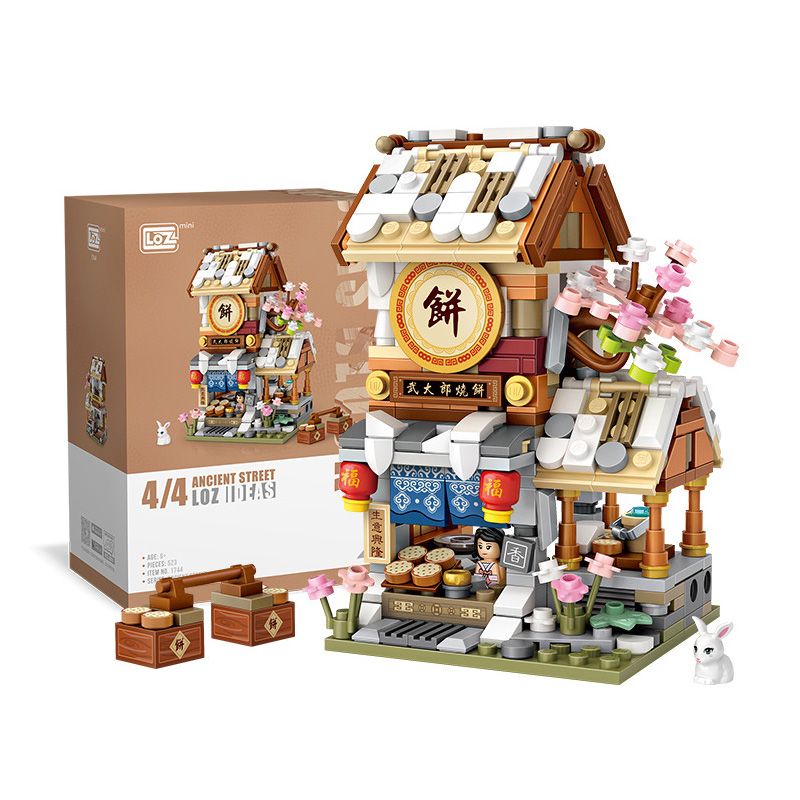 LOZ 1744 non Lego CỬA HÀNG BÁNH QUY KHU PHỐ TÀU bộ đồ chơi xếp lắp ráp ghép mô hình Chinatown 523 khối