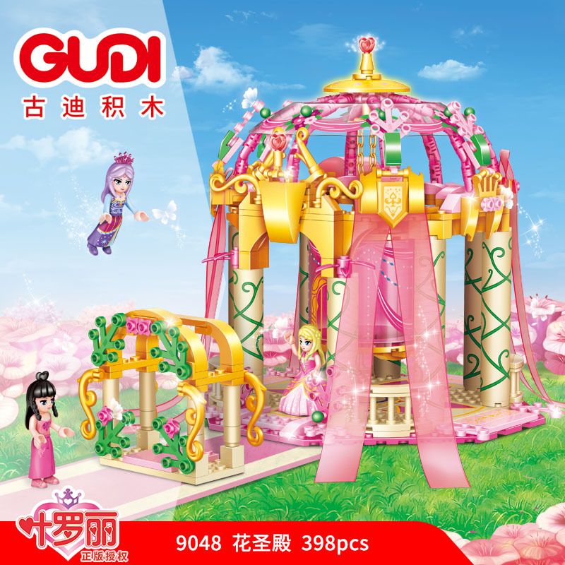 GUDI 9048 non  ĐỀN THỜ HOA bộ đồ chơi xếp lắp ráp ghép mô hình Yeloli 398 khối