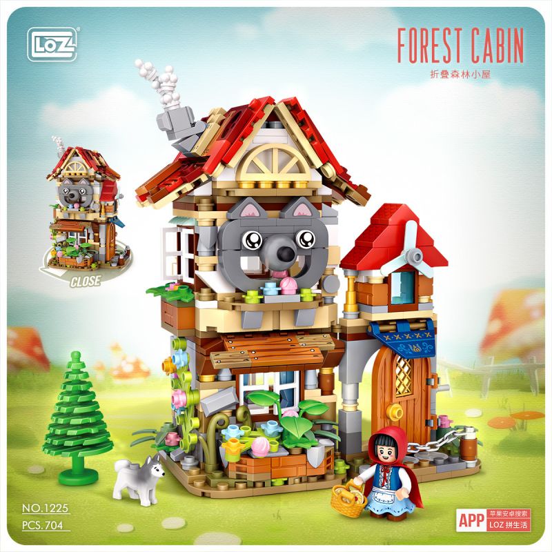 LOZ 1225 non  NGÔI NHÀ TRONG RỪNG CỔ TÍCH bộ đồ chơi xếp lắp ráp ghép mô hình FOREST CABIN 704 khối