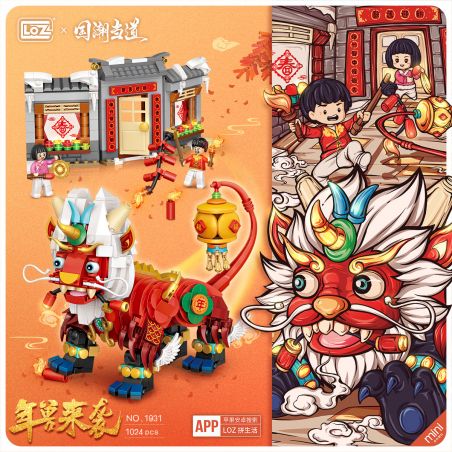 LOZ 1931 non  NIAN THÚ TẤN CÔNG bộ đồ chơi xếp lắp ráp ghép mô hình Chinese Traditional Festivals Lễ Hội Cổ Truyền 1024 khối