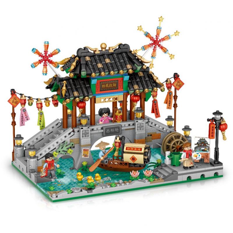 LOZ 1924 non Lego LỄ HỘI ĐÈN LỒNG WATER TOWN CẦU CỔ bộ đồ chơi xếp lắp ráp ghép mô hình Chinese Traditional Festivals Lễ Hội Cổ Truyền 1524 khối