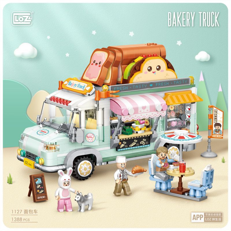LOZ 1127 non  XE TẢI bộ đồ chơi xếp lắp ráp ghép mô hình City BAKERY TRUCK Thành Phố 1188 khối