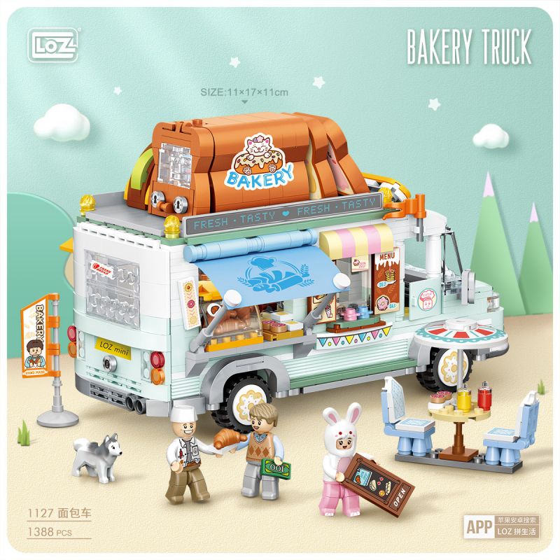 LOZ 1127 non  XE TẢI bộ đồ chơi xếp lắp ráp ghép mô hình City BAKERY TRUCK Thành Phố 1188 khối