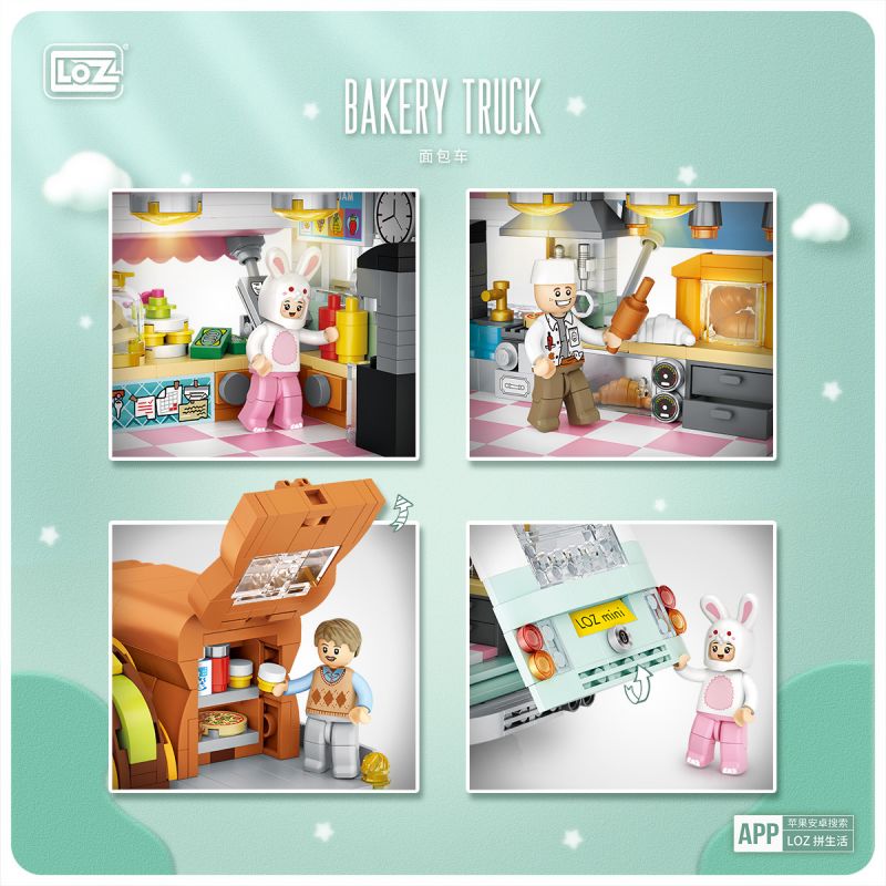 LOZ 1127 non  XE TẢI bộ đồ chơi xếp lắp ráp ghép mô hình City BAKERY TRUCK Thành Phố 1188 khối