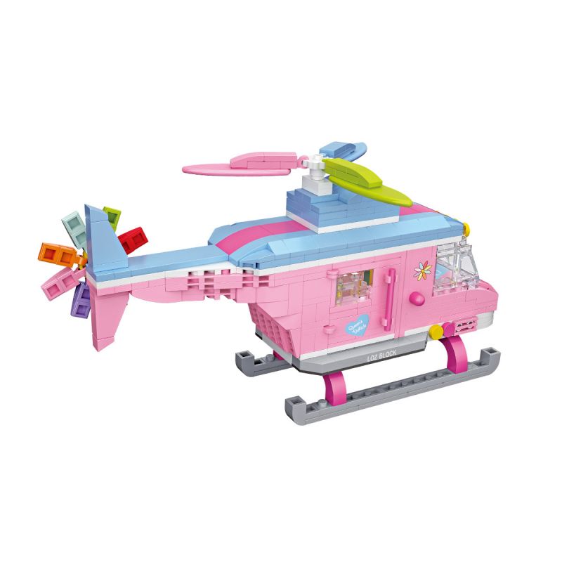 LOZ 1121 non  MÁY BAY TRỰC THĂNG MÀU HỒNG bộ đồ chơi xếp lắp ráp ghép mô hình 479 khối