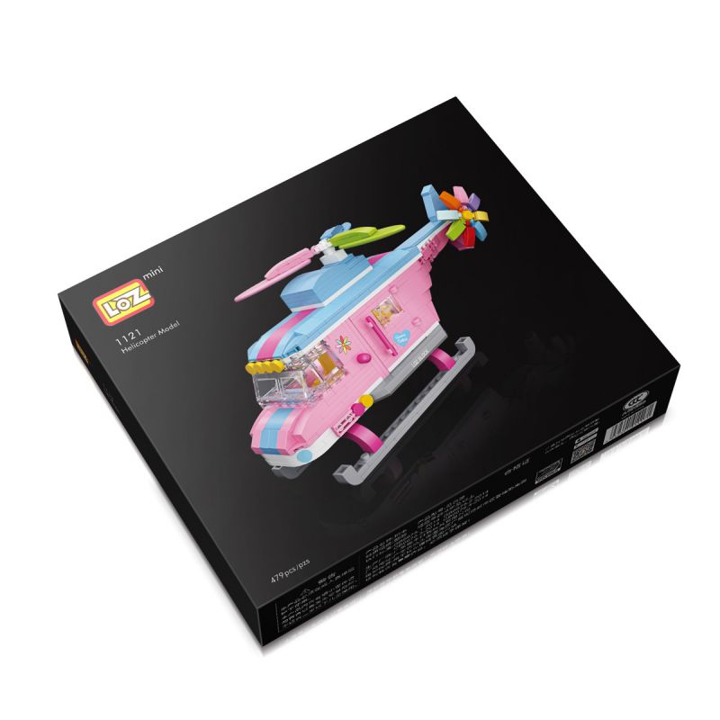 LOZ 1121 non  MÁY BAY TRỰC THĂNG MÀU HỒNG bộ đồ chơi xếp lắp ráp ghép mô hình 479 khối