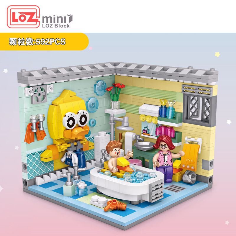 LOZ 1904 non Lego PHÒNG TẮM CẢNH GIA ĐÌNH bộ đồ chơi xếp lắp ráp ghép mô hình Creator Sáng Tạo 592 khối