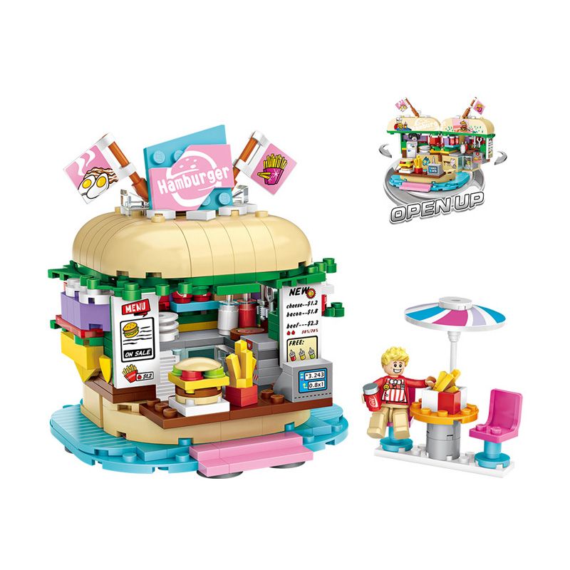 LOZ 1730 non Lego BÁNH MÌ KẸP THỊT MINI CHẾ ĐỘ XEM PHỐ bộ đồ chơi xếp lắp ráp ghép mô hình Mini Modular Đường Phố Thu Nhỏ 443 khối