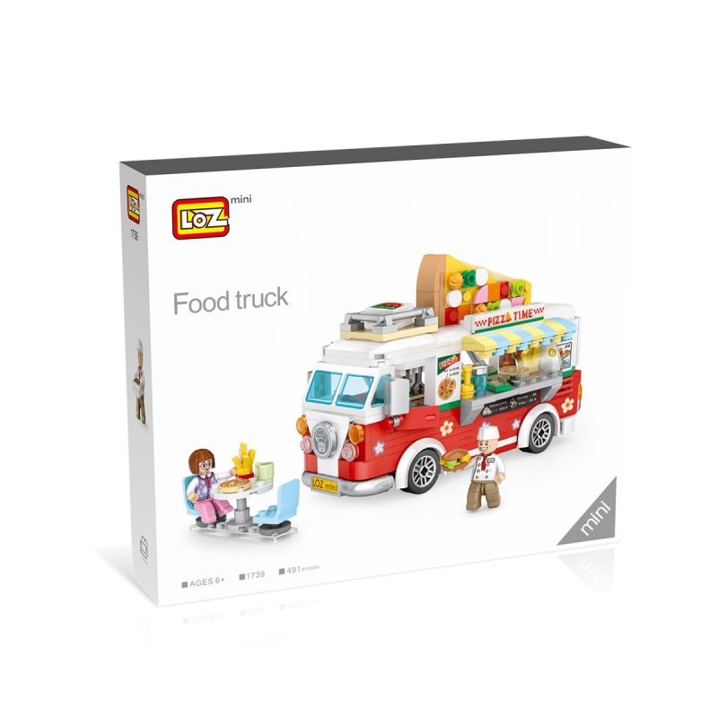 LOZ 1739 non  XE TẢI BÁNH PIZZA bộ đồ chơi xếp lắp ráp ghép mô hình 491 khối