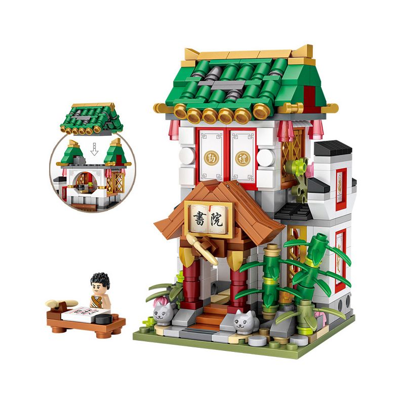 LOZ 1735 non Lego HỌC VIỆN bộ đồ chơi xếp lắp ráp ghép mô hình Chinatown Khu Phố Tàu 494 khối