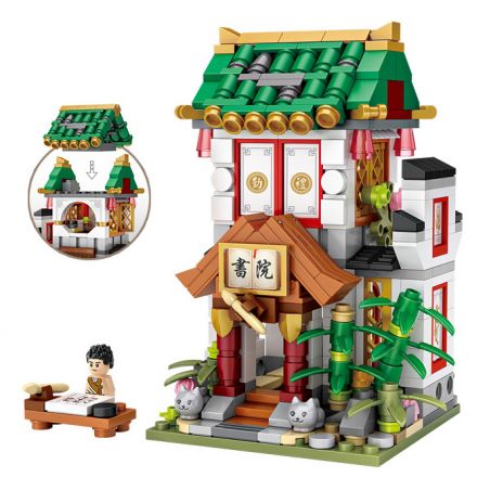 LOZ 1735 non  HỌC VIỆN bộ đồ chơi xếp lắp ráp ghép mô hình Chinatown Khu Phố Tàu 494 khối