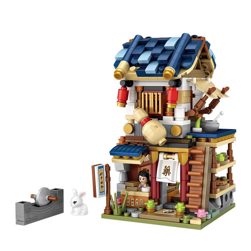 LOZ 1733 non Lego CỬA HÀNG THUỐC bộ đồ chơi xếp lắp ráp ghép mô hình Chinatown Khu Phố Tàu 538 khối